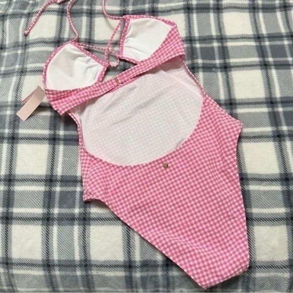 NWT VICTORIA’S SECRET GINGHAM CUT OUT PINK PADDED ONE PIECE SWIMSUIT XL - Picture 5 of 10